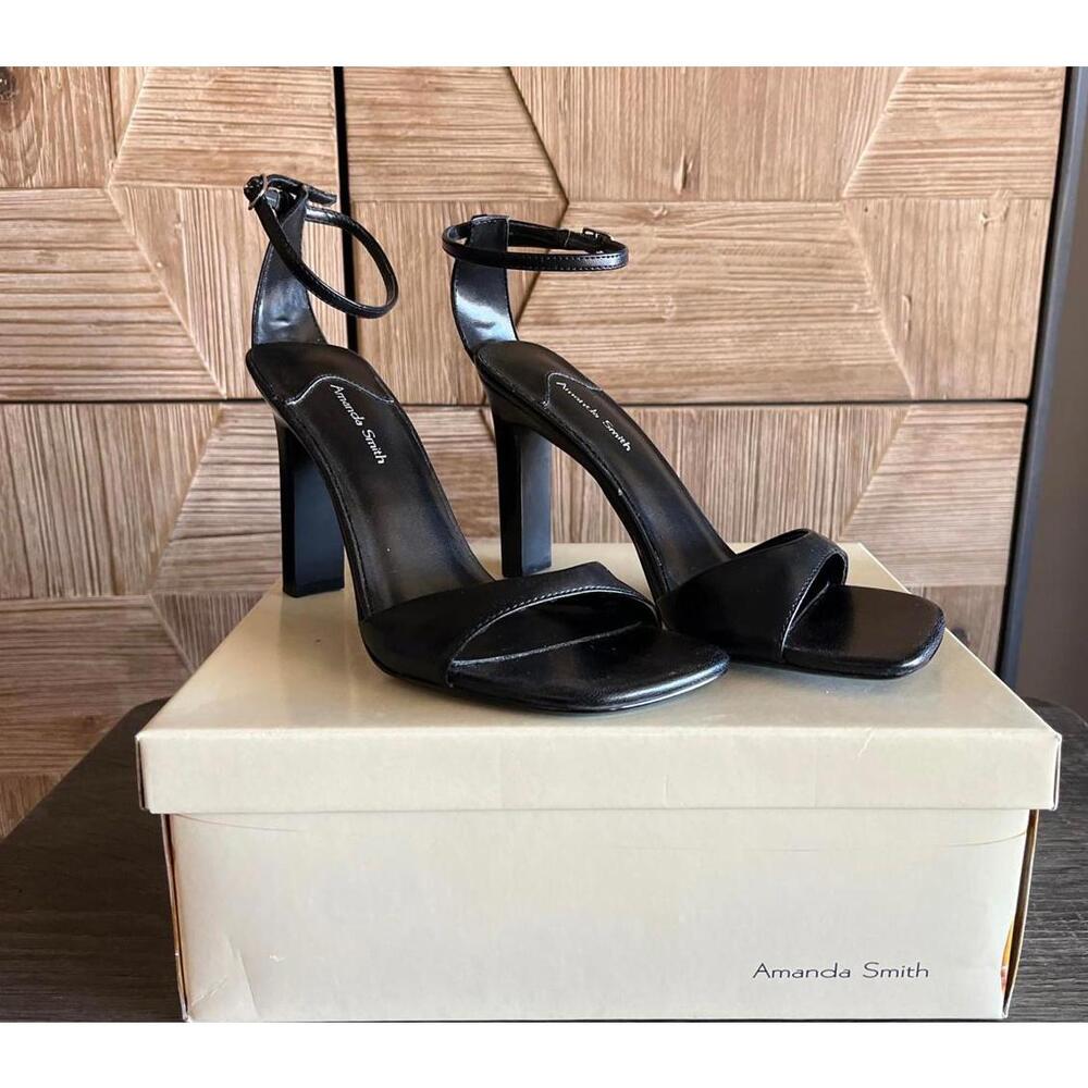 Amanda Smith Open Toe Black High Heel Sandal Ankle Strap Size 6M Party - Picture 1 of 4